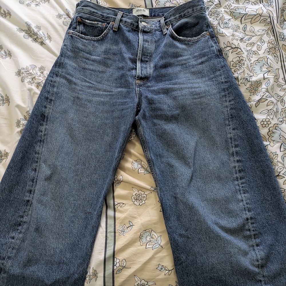 Agolde Dark Indigo Wide Leg High-Rise Jeans - Picture 4 of 11
